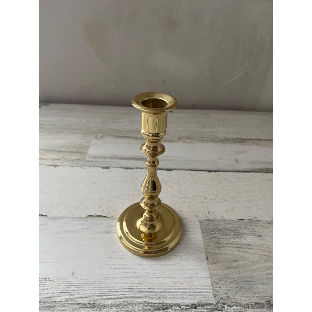Heavy cast brass look taper candlestick